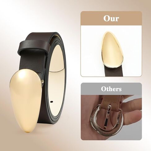 حزام بني بإبزيم ذهبي حزام جلدي عصري لفساتين الجينز وأحزمة كاجوال للنساء in Kuwait