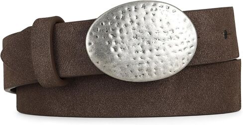 Women’s Suede Leather Belt Dark Brown Boho Waistband with Silver Round Buckle for Dresses, Jeans, Coastal Styling in Kuwait