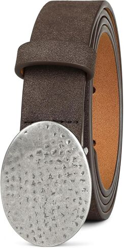 Women’s Suede Leather Belt Dark Brown Boho Waistband with Silver Round Buckle for Dresses, Jeans, Coastal Styling in Kuwait