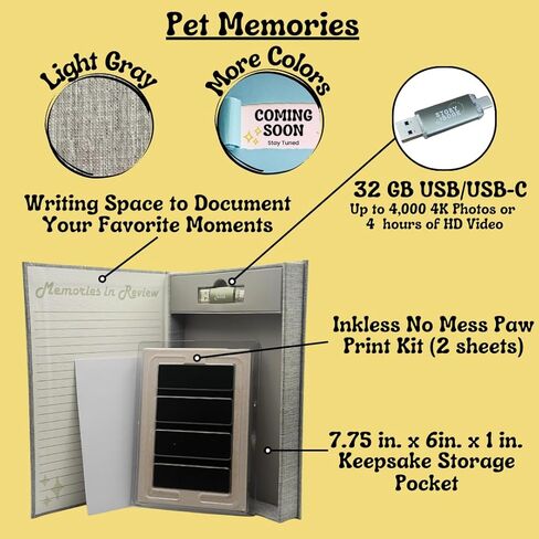 Pet Memories Keepsake Album – Gray Scrapbook & Memory Box for Dogs, Cats & Pets | Store Photos, Souvenirs & Videos | Includes 32GB USB for Digital Storage and Inkless Paw Print Pad in Kuwait