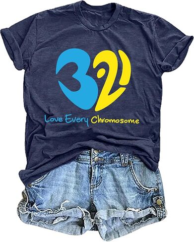 Down Syndrome Awareness Shirts for Women: Blue Yellow Ribbon Graphic Tees World Down Syndrome Day Inspirational Tops in Saudi Arabia