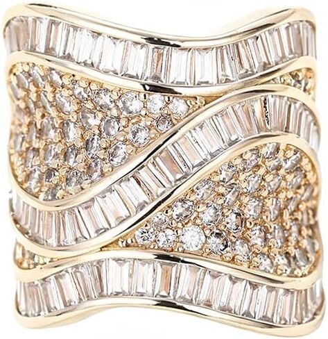 Wavy Design Statement Ring with Blingbling Cubic Zirconia for Women Cocktail Party Carnival Delicate Jewelry in Saudi Arabia