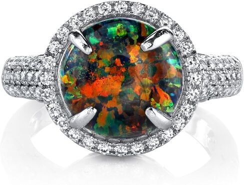 PEORA Created Black Fire Opal Ring for Women in Sterling Silver, Victorian Vintage Design, 1.25 Carats Round Cabochon, Comfort Fit, Size 8, Engagement, Promise, Anniversary Ring, Sparkling Jewelry in Saudi Arabia