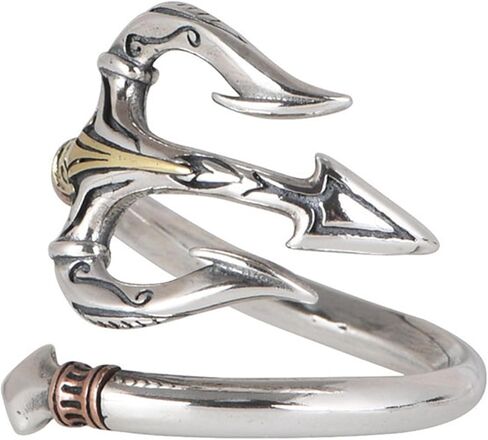 Trident Ring, Vintage Silver Plated Pirate Rings Gothic Jewelry for Men Women, Adjustable Open Personalized Anchor Ring in Kuwait