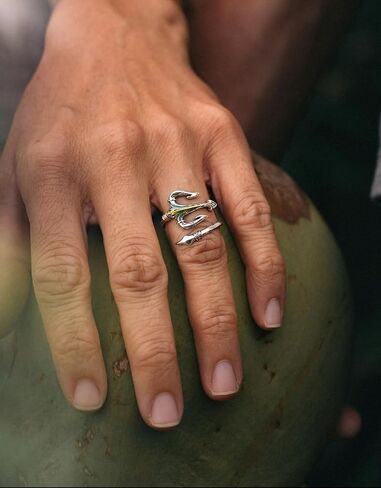 Trident Ring, Vintage Silver Plated Pirate Rings Gothic Jewelry for Men Women, Adjustable Open Personalized Anchor Ring in Kuwait