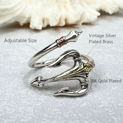 Trident Ring, Vintage Silver Plated Pirate Rings Gothic Jewelry for Men Women, Adjustable Open Personalized Anchor Ring in Kuwait