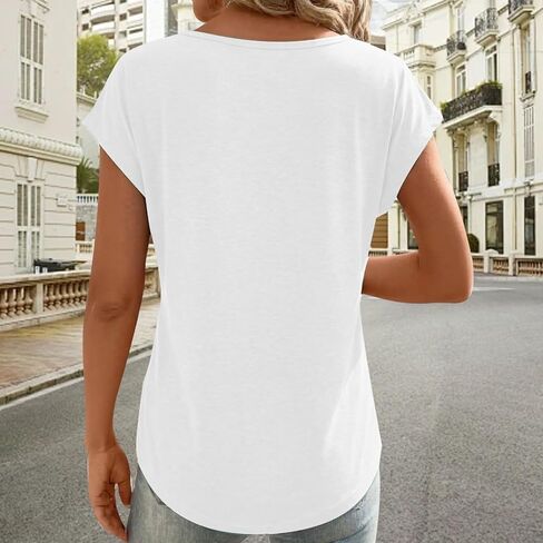 Womens V Neck Cute Short Sleeve Top Curved Hem Blouses Sexy Slim Fit Tee Shirts Spring Summer Tops Fashion Casual T Shirts in Saudi Arabia