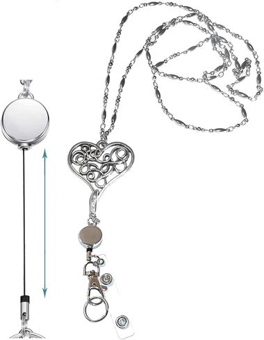 Hidden Hollow Beads Retractable Badge Reel, Heart Chain Women's Beaded Lanyard, Strong, ID Card Holder, Keys Teacher Nurse Cruise Key Keychain in Kuwait