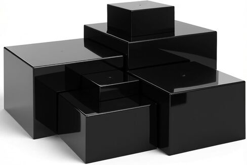 6 عبوات من الناهضين الأكريليك للعرض، صناديق مكعبات أكريليك، حامل عرض مع قيعان مجوفة، حامل زخرفي لعرض الطعام والمجوهرات وديكور طاولة الحلوى (أسود، من 3 إلى 8 بوصات) in Kuwait