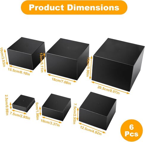 6 عبوات من الناهضين الأكريليك للعرض، صناديق مكعبات أكريليك، حامل عرض مع قيعان مجوفة، حامل زخرفي لعرض الطعام والمجوهرات وديكور طاولة الحلوى (أسود، من 3 إلى 8 بوصات) in Kuwait
