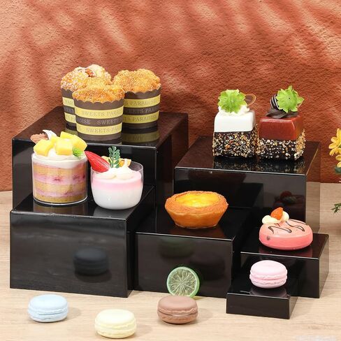 6 عبوات من الناهضين الأكريليك للعرض، صناديق مكعبات أكريليك، حامل عرض مع قيعان مجوفة، حامل زخرفي لعرض الطعام والمجوهرات وديكور طاولة الحلوى (أسود، من 3 إلى 8 بوصات) in Kuwait