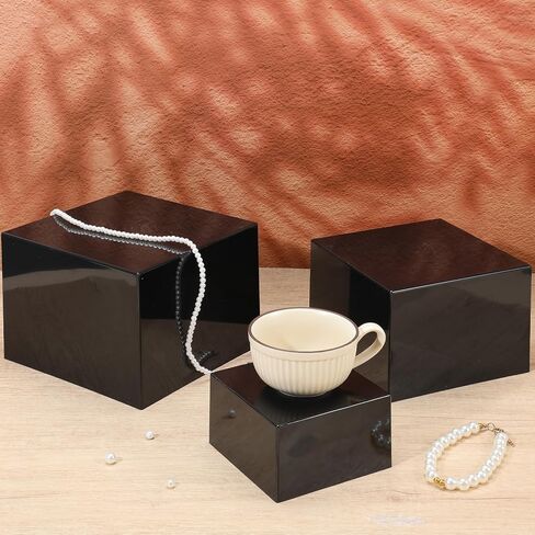 6 عبوات من الناهضين الأكريليك للعرض، صناديق مكعبات أكريليك، حامل عرض مع قيعان مجوفة، حامل زخرفي لعرض الطعام والمجوهرات وديكور طاولة الحلوى (أسود، من 3 إلى 8 بوصات) in Kuwait