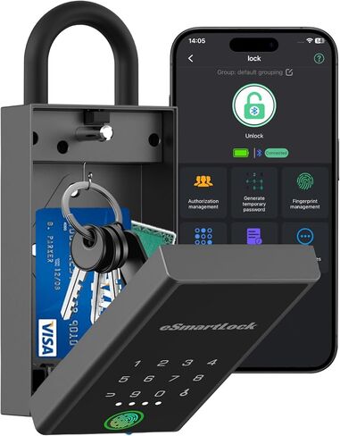 Smart Key Lock Box with Code, Dhiedas Large Fingerprint Lock Box with APP Control, Electronic Digital Weatherproof Security Hide Key Lock Box Wall Mount & Door Hanging for Outdoor Realtor Airbn in Kuwait