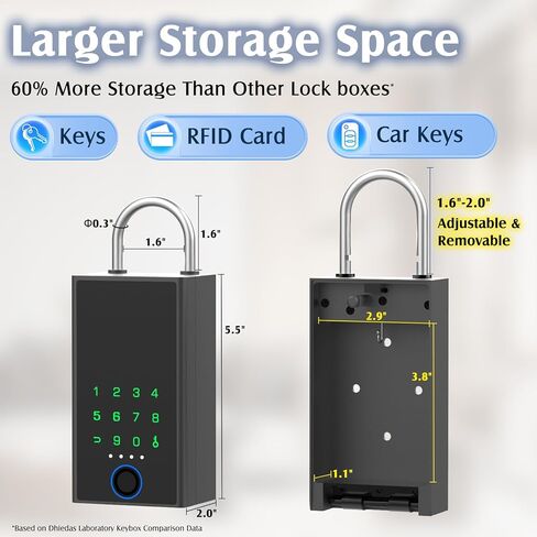 Smart Key Lock Box with Code, Dhiedas Large Fingerprint Lock Box with APP Control, Electronic Digital Weatherproof Security Hide Key Lock Box Wall Mount & Door Hanging for Outdoor Realtor Airbn in Kuwait