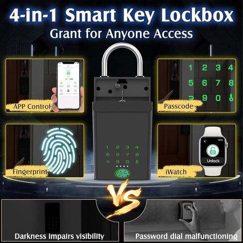 Smart Key Lock Box with Code, Dhiedas Large Fingerprint Lock Box with APP Control, Electronic Digital Weatherproof Security Hide Key Lock Box Wall Mount & Door Hanging for Outdoor Realtor Airbn in Kuwait
