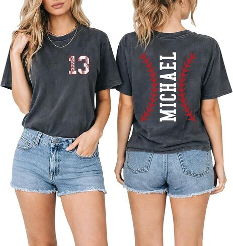 DILYPOD Personalized Baseball Mom Shirt with Kids Name and Jersey Number, Custom Baseball Shirts for Women, Mothers Day in Saudi Arabia
