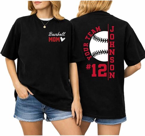 DILYPOD Personalized Baseball Mom Shirt with Kids Name and Jersey Number, Custom Baseball Shirts for Women, Mothers Day in Saudi Arabia