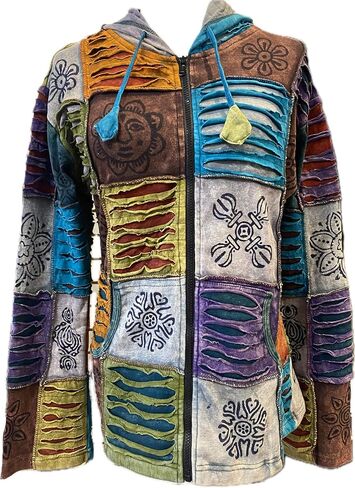 Karma Handicrafts Hippie Boho Winter Cotton Patchwork Jacket Hoodie Retro Coat Nepal J7 in Saudi Arabia