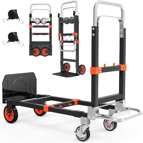 2026 New 3-in-1 Folding Hand Truck & Dolly Cart, 600LB Capacity, Converts to 2-Wheel Upright Dolly with Extendable Handle & Front Brake Wheel - Ideal for Household Moving, Relocation & Transport in Kuwait