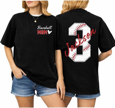 DILYPOD Personalized Baseball Mom Shirt with Kids Name and Jersey Number, Custom Baseball Shirts for Women, Mothers Day in Saudi Arabia