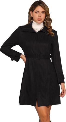 Allegra K Faux Suede Coat for Women's Belted Long Zipper Jacket in Saudi Arabia