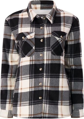 HEAT HOLDERS Women's Jacqueline Long Sleeve Plaid Shirt Jacket Black/Cream/S in Saudi Arabia