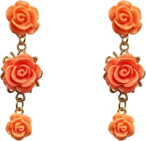 YUNXI Long Tassel Chain Red Rose Flower Dangle Drop Stud Earrings for Women Statement Jewelry in Saudi Arabia