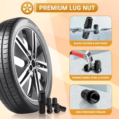 M12x1.5 Lug Nut Replacement Universal Fit for 4/5/6/8 Lug Tuner Rims, Black Car Bulge Acorn Wheel Lug Nuts for Cone Seat- Pack of 20 with 1 Key in Saudi Arabia