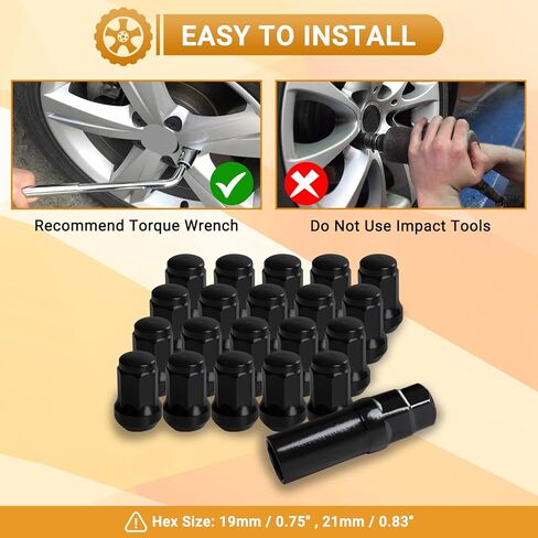 M12x1.5 Lug Nut Replacement Universal Fit for 4/5/6/8 Lug Tuner Rims, Black Car Bulge Acorn Wheel Lug Nuts for Cone Seat- Pack of 20 with 1 Key in Saudi Arabia