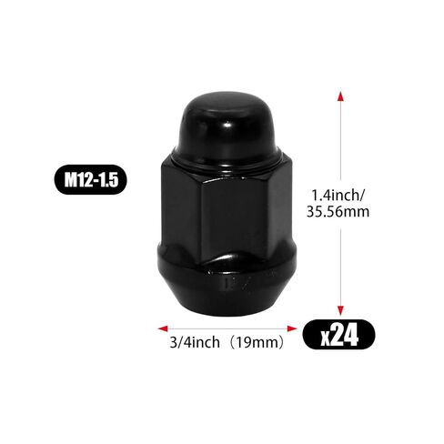 24pcs Black M12x1.5 Closed End Bulge Acorn Lug Nuts, 1.4 inch Length Cone Seat 19mm Hex in Kuwait