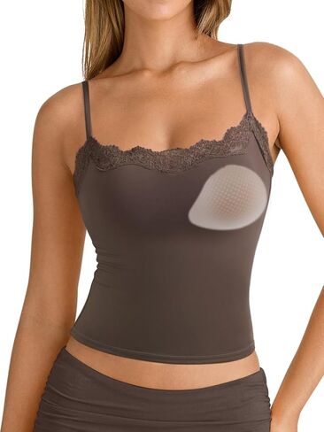 SUUKSESS Women Double Lined Lace Cami Tank Top Summer Padded Going Out Tops Basic Shirts in Saudi Arabia