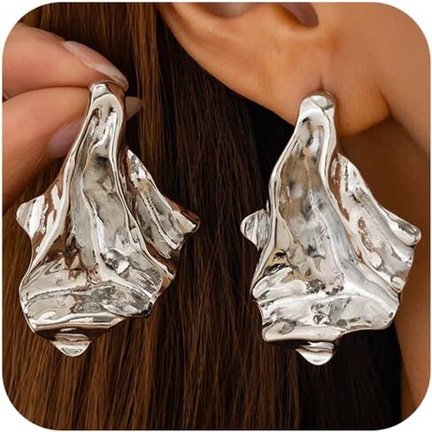 Unique Statement Gold Irregular Hammered Earrings for Women Trendy Vintage Chunky Silver Drop Stud Earring Geometric Y2K Asymmetric Party Jewelry Gift in Kuwait
