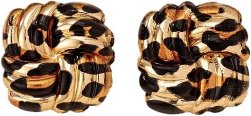 Retro Geometric Rectangle Leopard Print Stud Earrings for Women Gold Plated Vintage Square Animal Print Statement Studs Hypoallergenic Unique Design Fashion Trendy Jewelry in Saudi Arabia