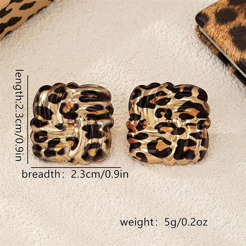 Retro Geometric Rectangle Leopard Print Stud Earrings for Women Gold Plated Vintage Square Animal Print Statement Studs Hypoallergenic Unique Design Fashion Trendy Jewelry in Saudi Arabia