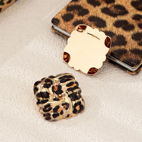 Retro Geometric Rectangle Leopard Print Stud Earrings for Women Gold Plated Vintage Square Animal Print Statement Studs Hypoallergenic Unique Design Fashion Trendy Jewelry in Saudi Arabia