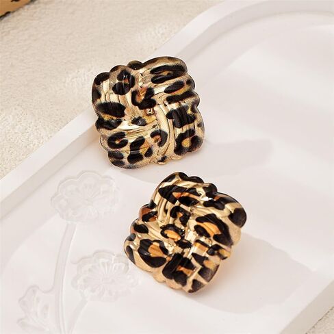 Retro Geometric Rectangle Leopard Print Stud Earrings for Women Gold Plated Vintage Square Animal Print Statement Studs Hypoallergenic Unique Design Fashion Trendy Jewelry in Saudi Arabia