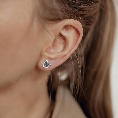 Rose Earrings for Women - Sterling Silver Stud Earrings Hypoallergenic Colorful Cubic Zirconia Rose Flower Post Earrings for Sensitive Ears Classic Lightweight Jewelry Gifts for Mother Wife in Saudi Arabia