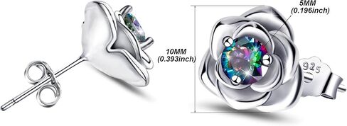 Rose Earrings for Women - Sterling Silver Stud Earrings Hypoallergenic Colorful Cubic Zirconia Rose Flower Post Earrings for Sensitive Ears Classic Lightweight Jewelry Gifts for Mother Wife in Saudi Arabia