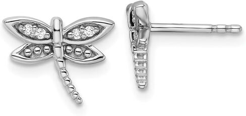Diamond2Deal Sterling Silver Rhodium-plated Diamond Dragonfly Stud Earrings (L- 0.39 in, W- 0.47 in) in Saudi Arabia