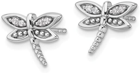 Diamond2Deal Sterling Silver Rhodium-plated Diamond Dragonfly Stud Earrings (L- 0.39 in, W- 0.47 in) in Saudi Arabia