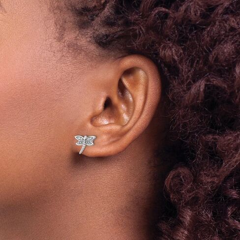 Diamond2Deal Sterling Silver Rhodium-plated Diamond Dragonfly Stud Earrings (L- 0.39 in, W- 0.47 in) in Saudi Arabia