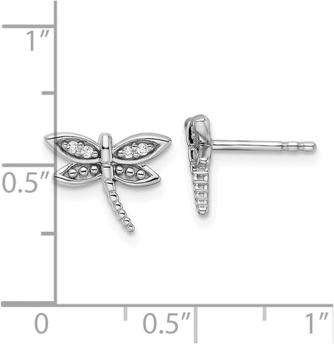 Diamond2Deal Sterling Silver Rhodium-plated Diamond Dragonfly Stud Earrings (L- 0.39 in, W- 0.47 in) in Saudi Arabia