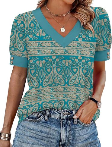 WIHOLL Womens Tops Boho Summer Outfits 2026 Short Sleeve Shirts with Bottons Beach Vacation Clothes Casual S-3XL in Saudi Arabia