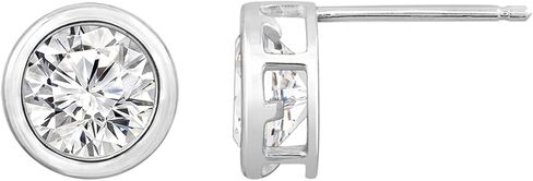 أقراط سوليتير من الذهب الصلب الحقيقي عيار 10 قيراط أو 14 قيراط للنساء من DIAMONBLISS | ترصيع دائري الشكل بإطار من الذهب الأبيض أو الأصفر | 0.5 إلى 3 قيراط مكعب زركونيا مقلد من الماس in Kuwait