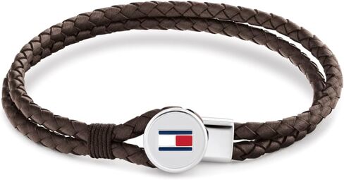 Tommy Hilfiger Men's Jewelry - Braided Leather Bracelet – Toggle Closure, Enamel Flag Detail – Casual Everyday Style - Accessory for Him in Saudi Arabia