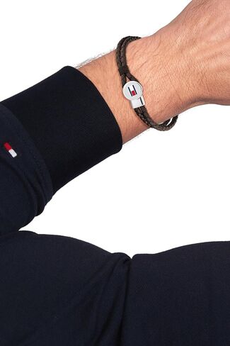 Tommy Hilfiger Men's Jewelry - Braided Leather Bracelet – Toggle Closure, Enamel Flag Detail – Casual Everyday Style - Accessory for Him in Saudi Arabia