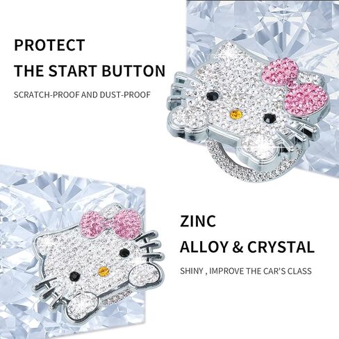 2 Pcs Bling Pink Car Interior Accessories, Rhinestone Push to Start Button Cover with Keychain, Car Engine Start Stop Button Cover, Cute Car Decoration Sticker Decal for Women Girl in Saudi Arabia