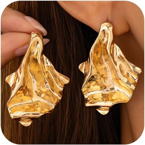 Unique Statement Gold Irregular Hammered Earrings for Women Trendy Vintage Chunky Silver Drop Stud Earring Geometric Y2K Asymmetric Party Jewelry Gift in Saudi Arabia