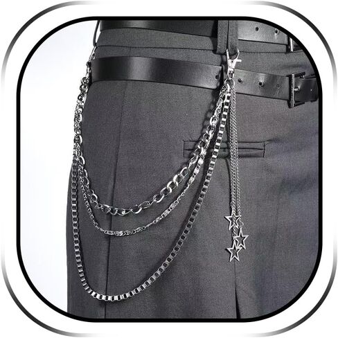 Waist Chains for Women Hip Hop Pants Chain with Keychains Emo Goth Accessories Body Jewelry for Men and Women (Silver) in Kuwait