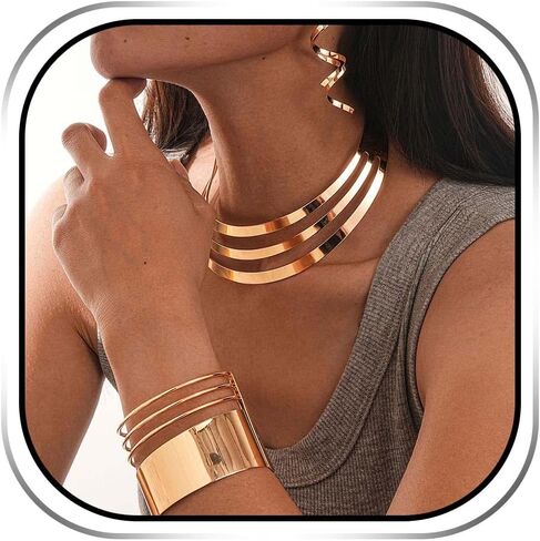 Sixexey African Jewelry Set Golden Collar Necklace Set Costume Bracelet Earrings Jewelry for Women in Kuwait